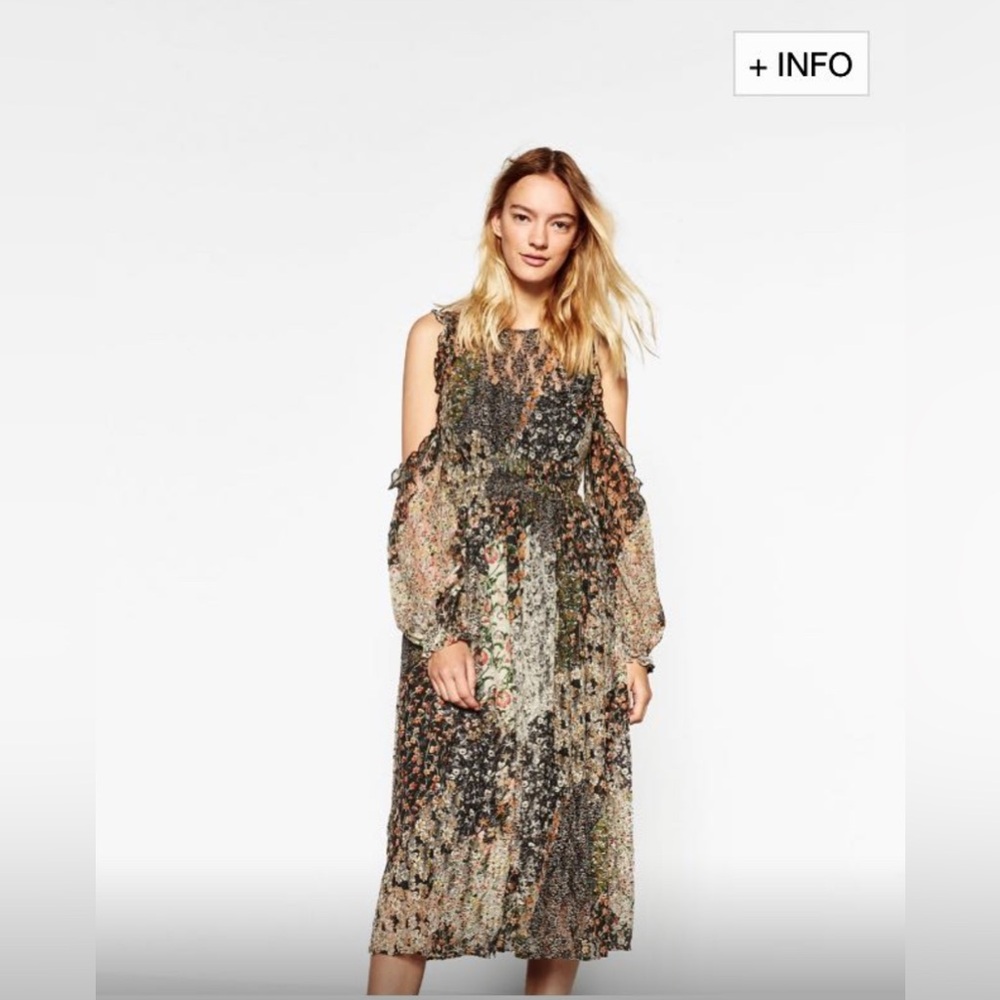Zara Floral Off-Shoulder Midi Dress